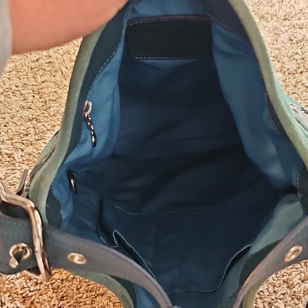Coach 2006 Hamptons Suede Hobo Bag Teal Blue with Silver Hardware